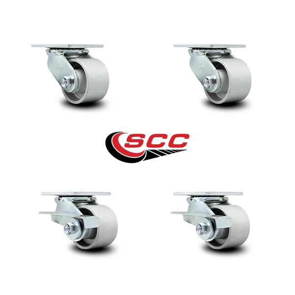 3.25 Inch Semi Steel Swivel Caster Set With Roller Bearings 2 Brakes SCC